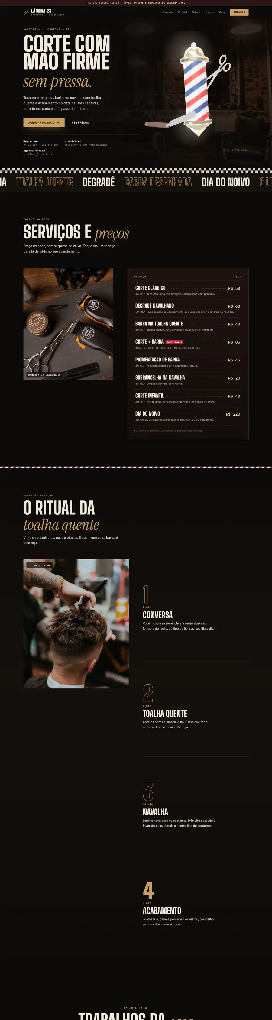Site da Lâmina 23 Barbearia (projeto demonstrativo)