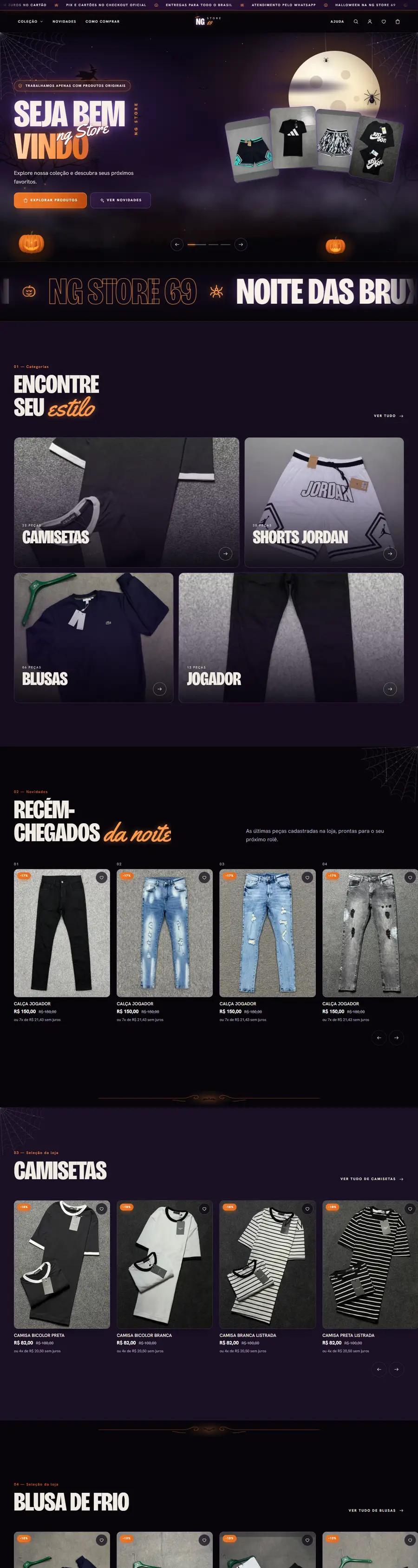 Site da NG Store 69 com tema de Halloween