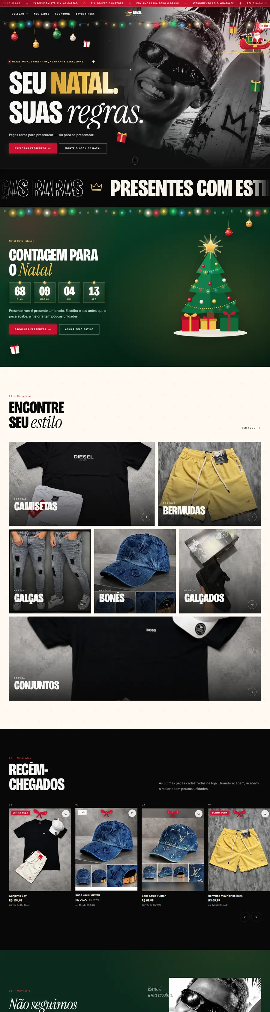Site da Royal Street com tema de Natal